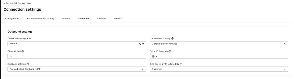 Telnyx outbound settings